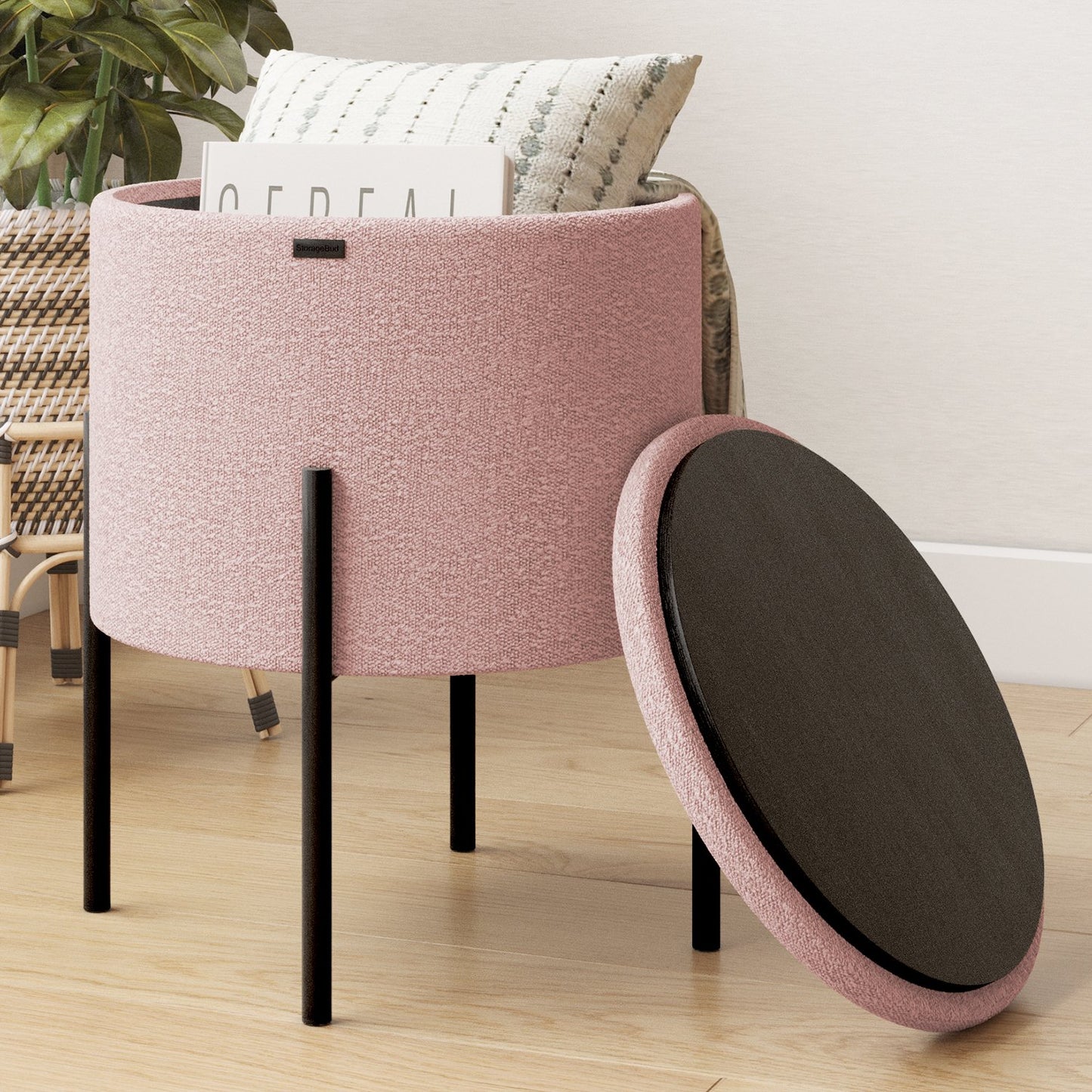 Ottoman with Storage, Foot Stool Storage Ottoman Round Boucle