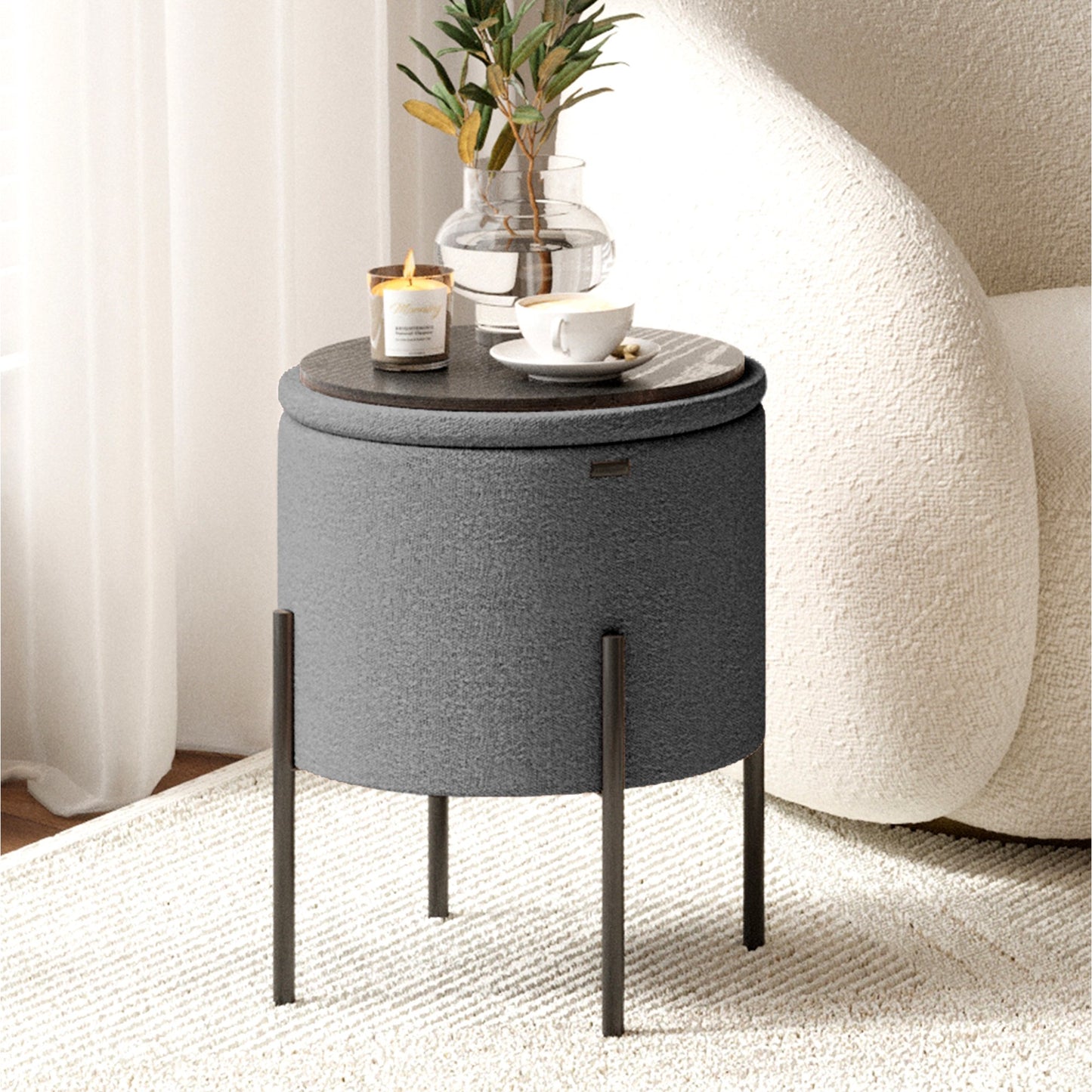 Ottoman with Storage, Foot Stool Storage Ottoman Round Boucle