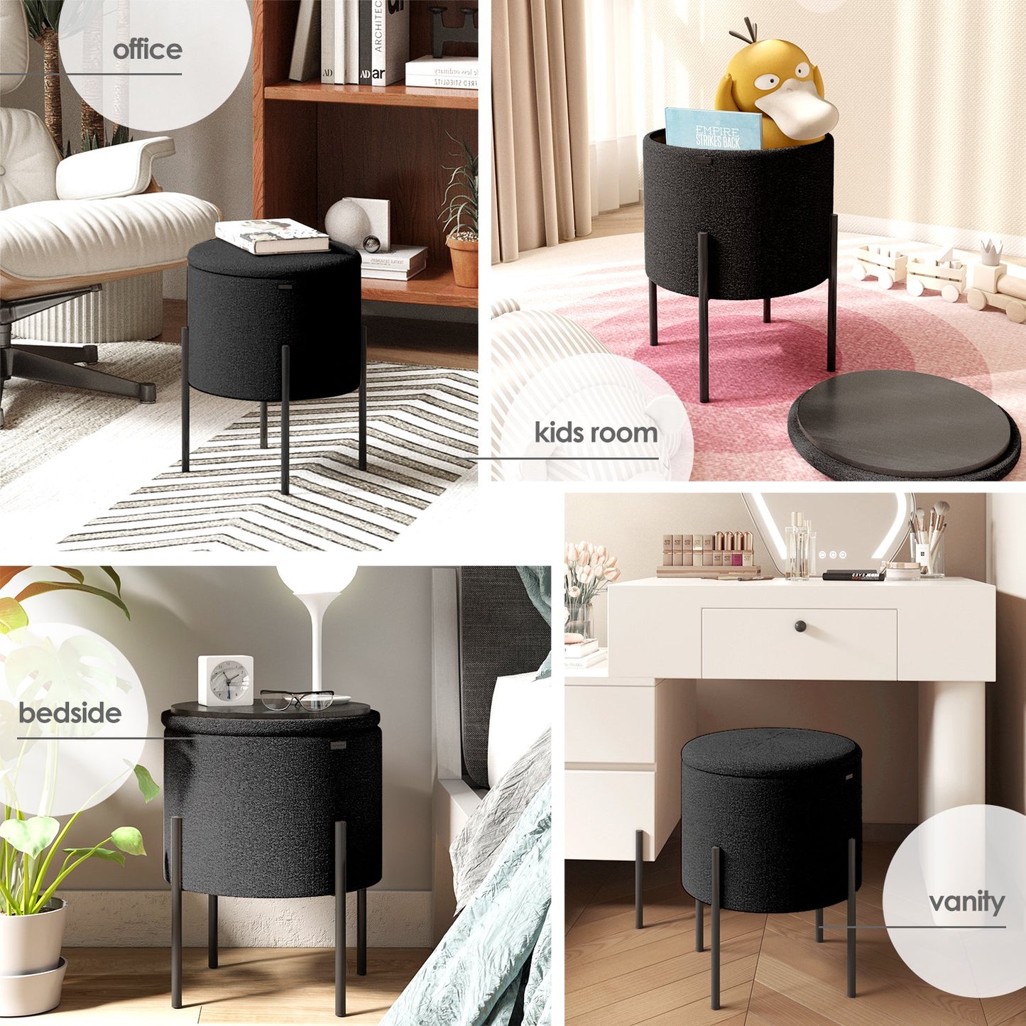 Ottoman with Storage, Foot Stool Storage Ottoman Round Boucle