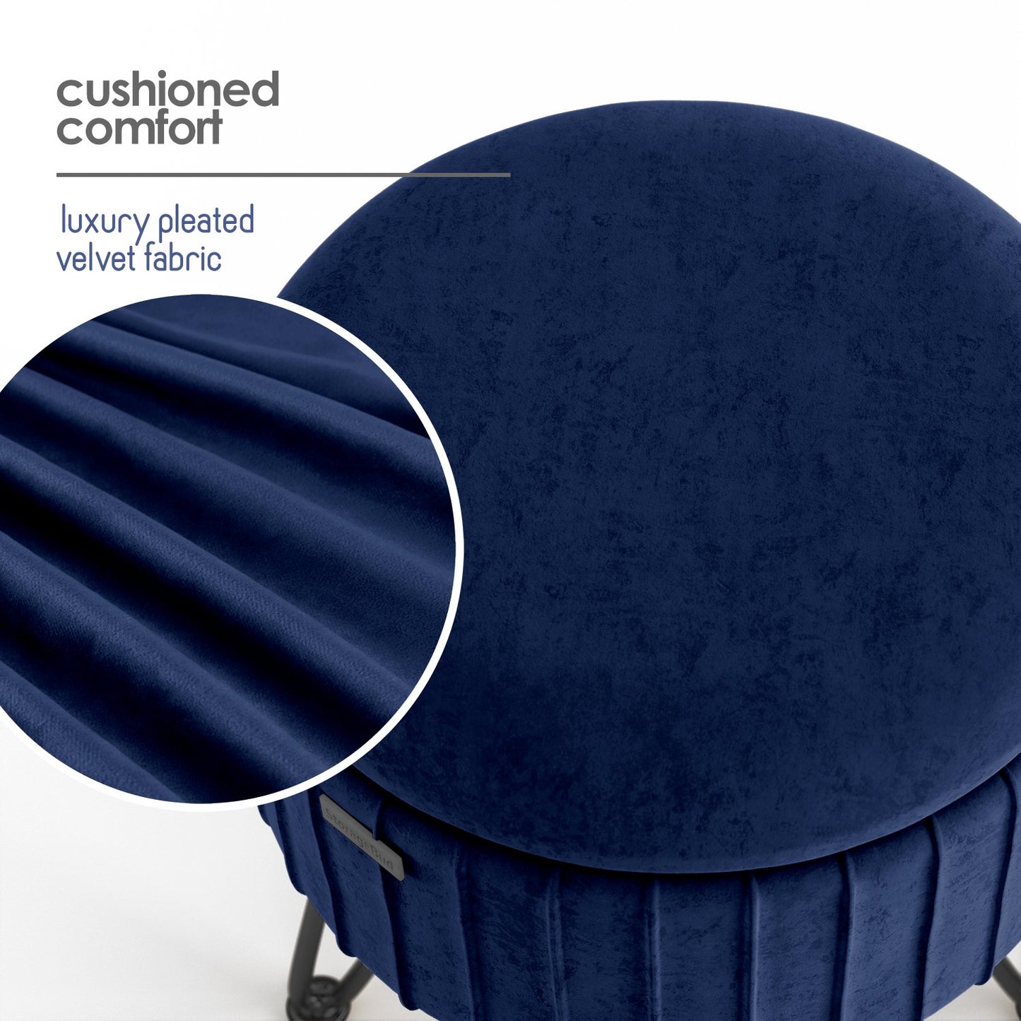 Round Ottoman with Storage Pleated Velvet