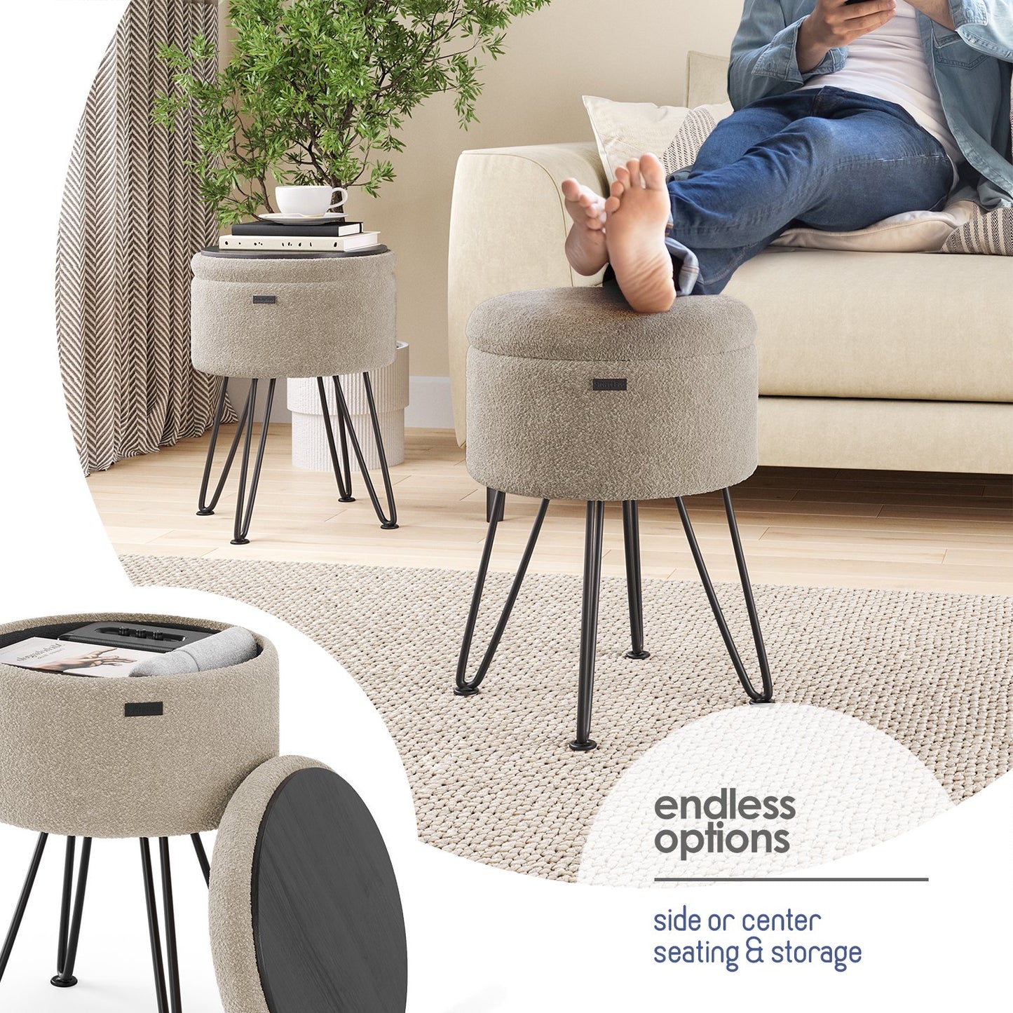 Round Ottoman with Storage