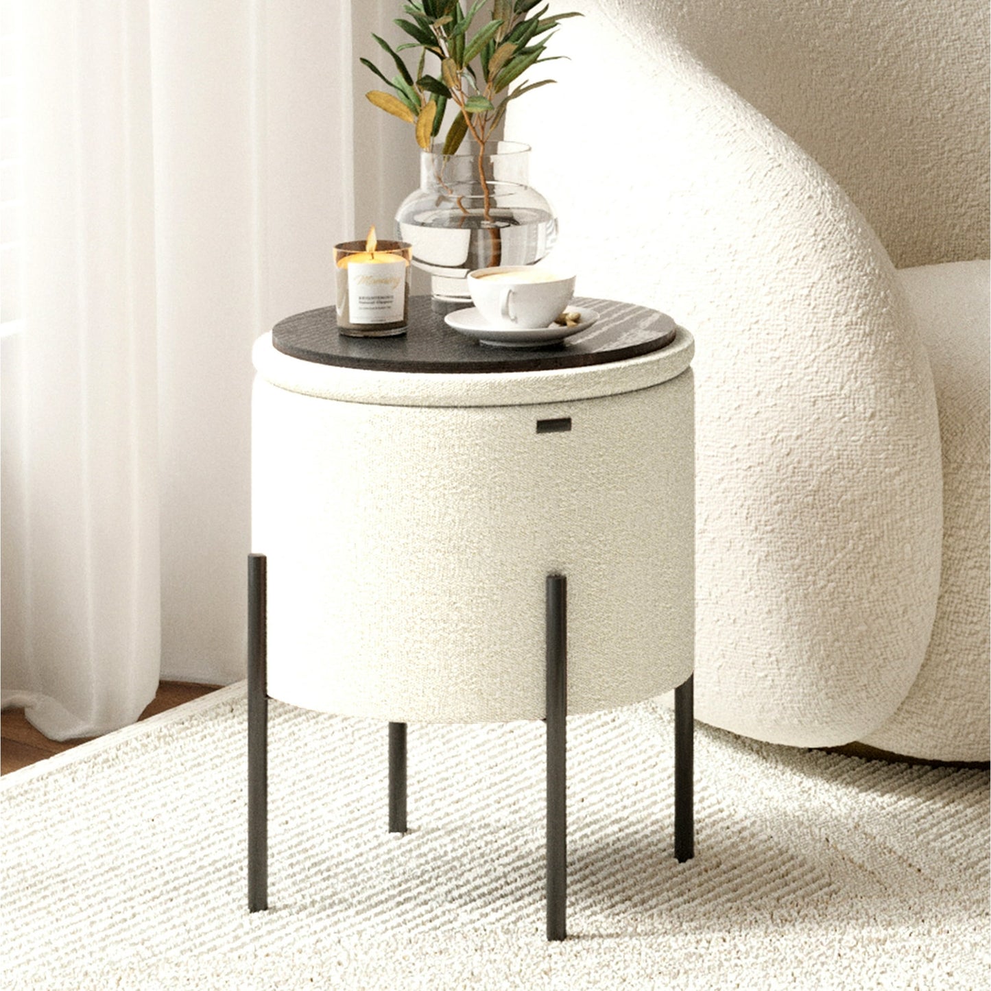 Ottoman with Storage, Foot Stool Storage Ottoman Round Boucle