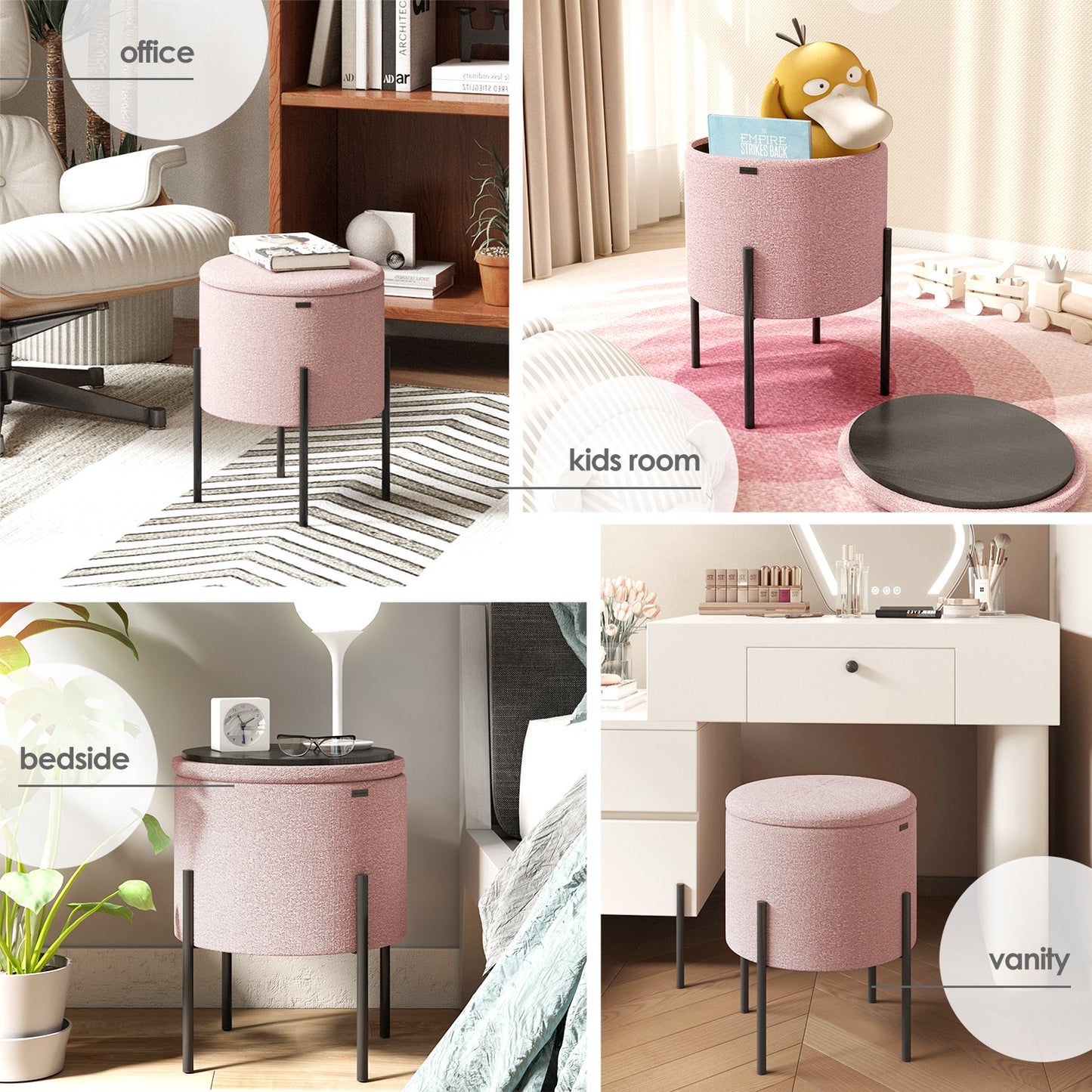 Ottoman with Storage, Foot Stool Storage Ottoman Round Boucle