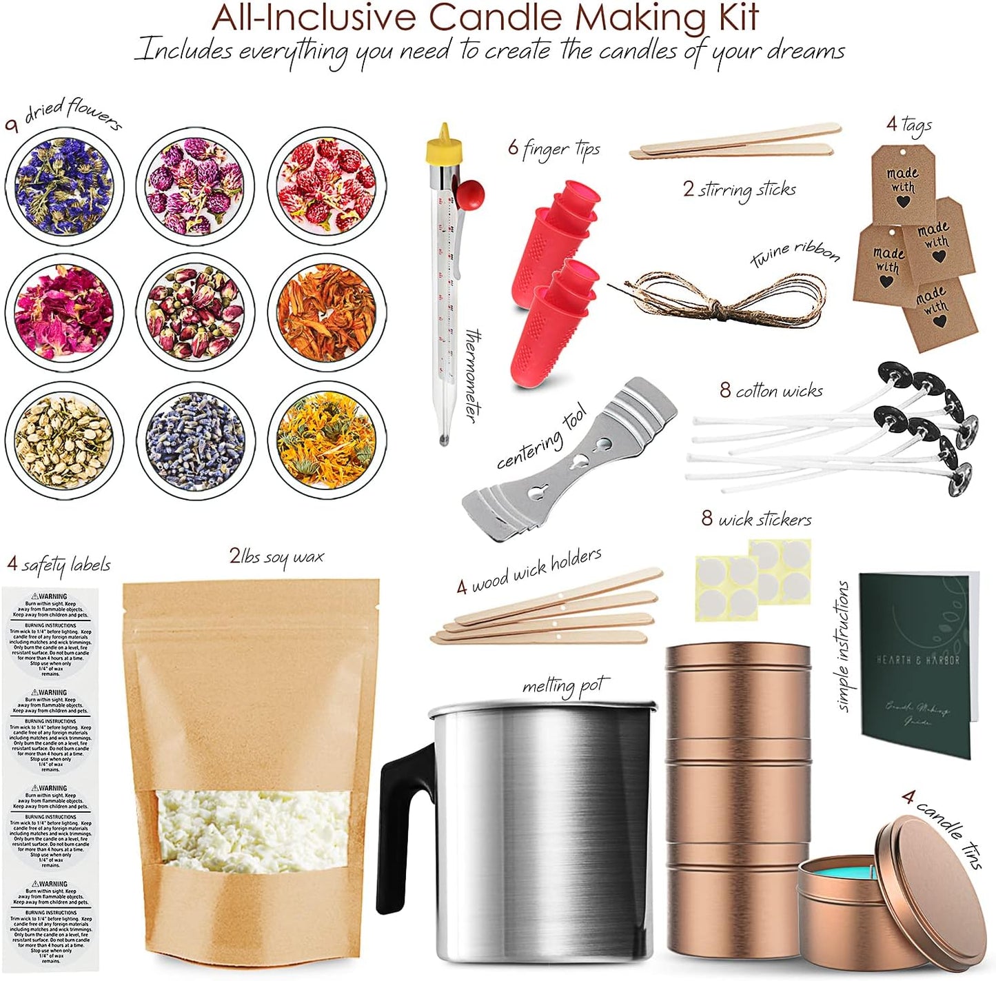 Soy Candle Making Kit + Dried Flowers - 2 Lbs