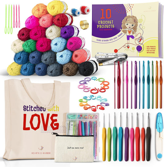 80 Piece Crochet Kit with Crochet Hooks Yarn Set + Project Books