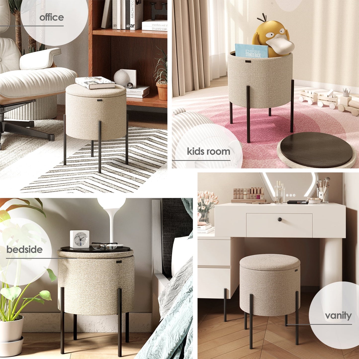 Ottoman with Storage, Foot Stool Storage Ottoman Round Boucle
