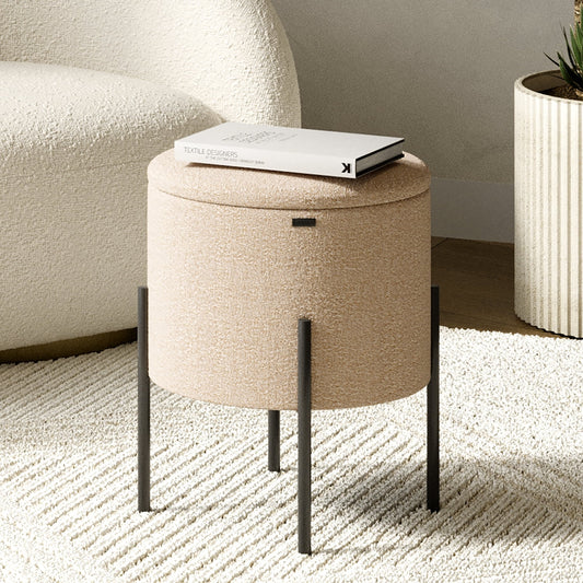 Ottoman with Storage, Foot Stool Storage Ottoman Round Boucle