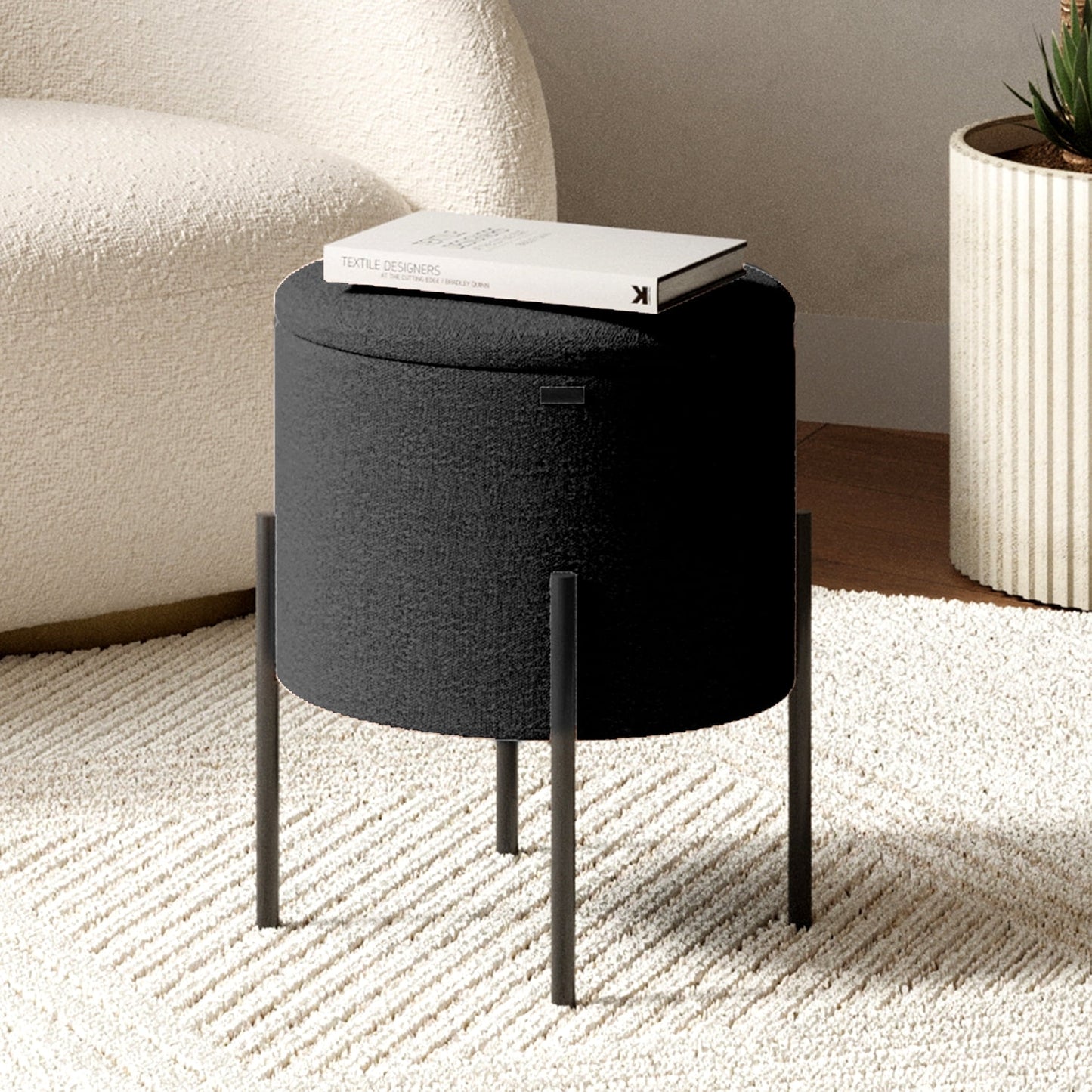 Ottoman with Storage, Foot Stool Storage Ottoman Round Boucle