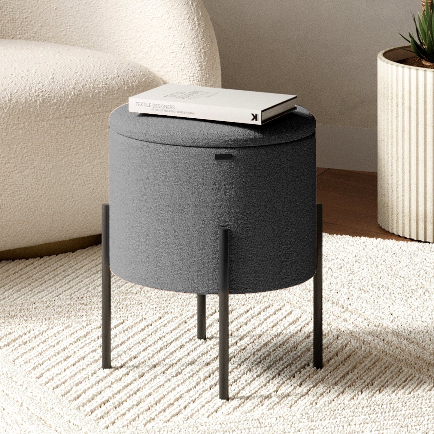 Ottoman with Storage, Foot Stool Storage Ottoman Round Boucle