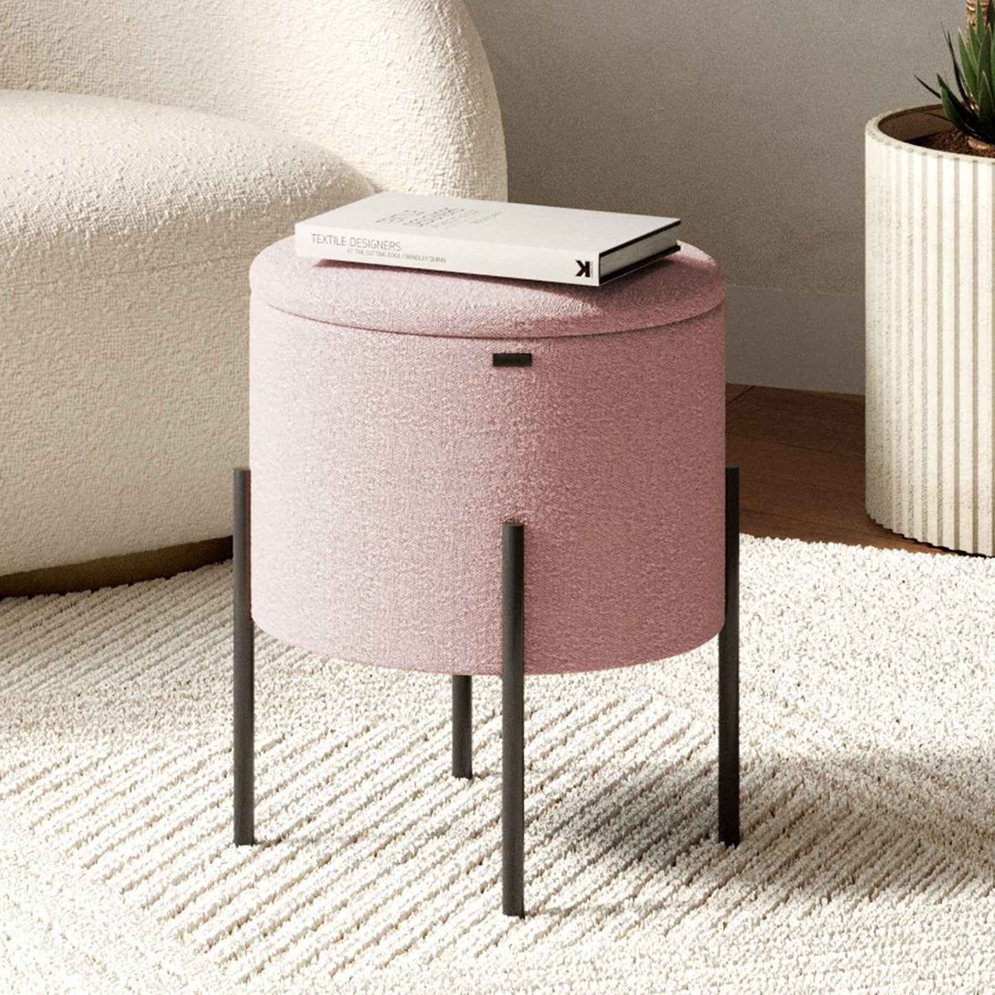 Ottoman with Storage, Foot Stool Storage Ottoman Round Boucle