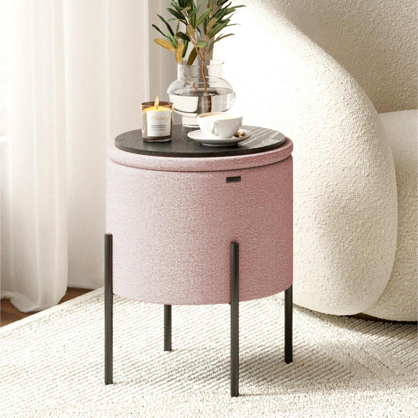 Ottoman with Storage, Foot Stool Storage Ottoman Round Boucle