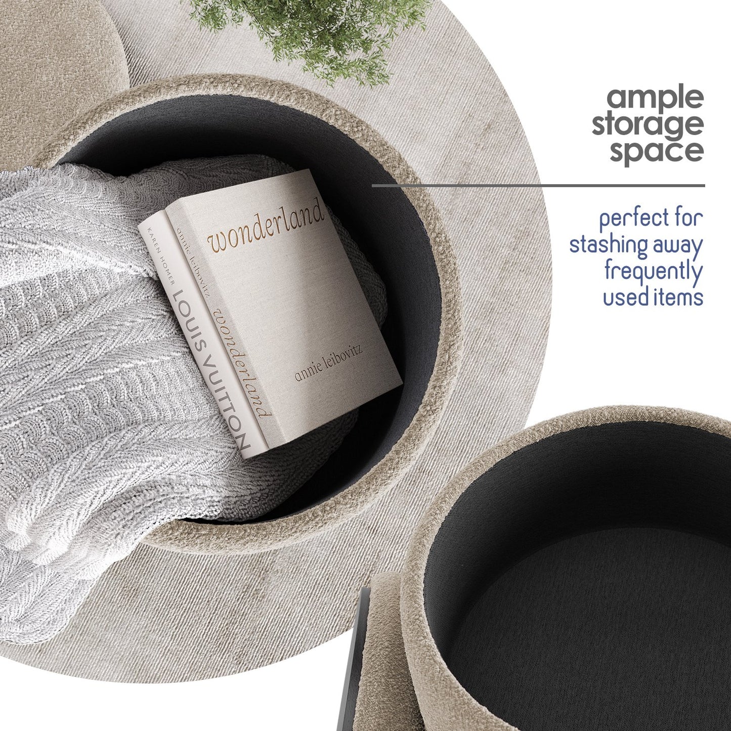 Ottoman with Storage, Foot Stool Storage Ottoman Round Boucle