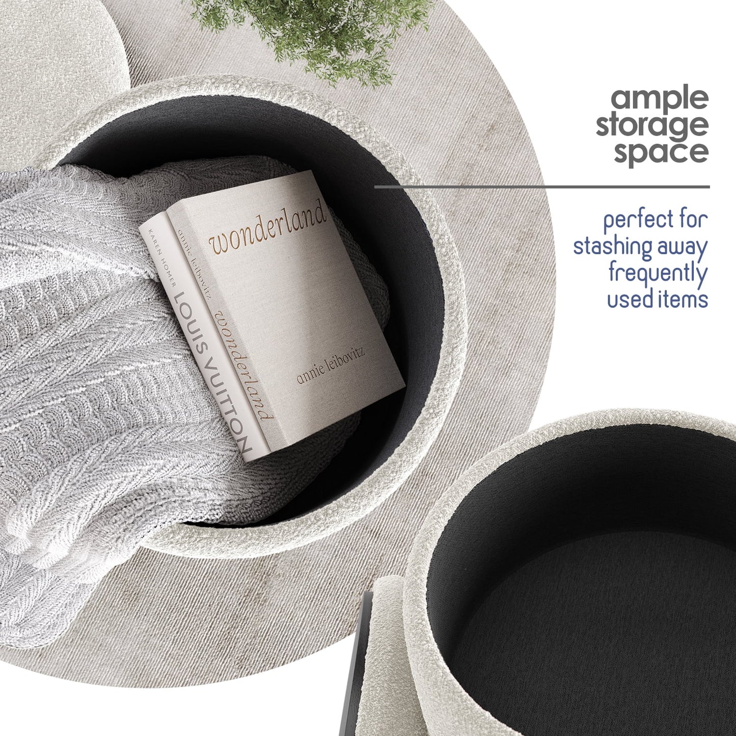 Ottoman with Storage, Foot Stool Storage Ottoman Round Boucle