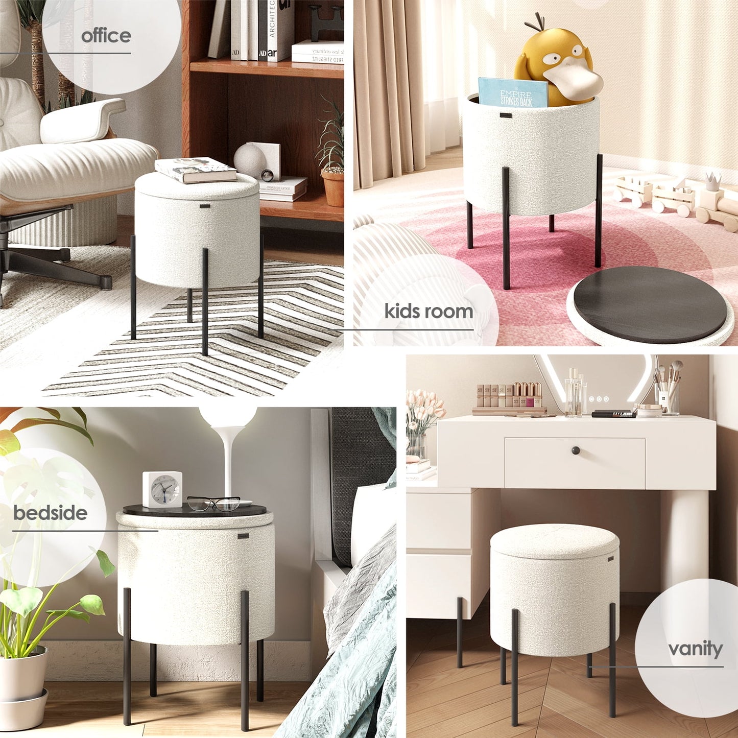 Ottoman with Storage, Foot Stool Storage Ottoman Round Boucle