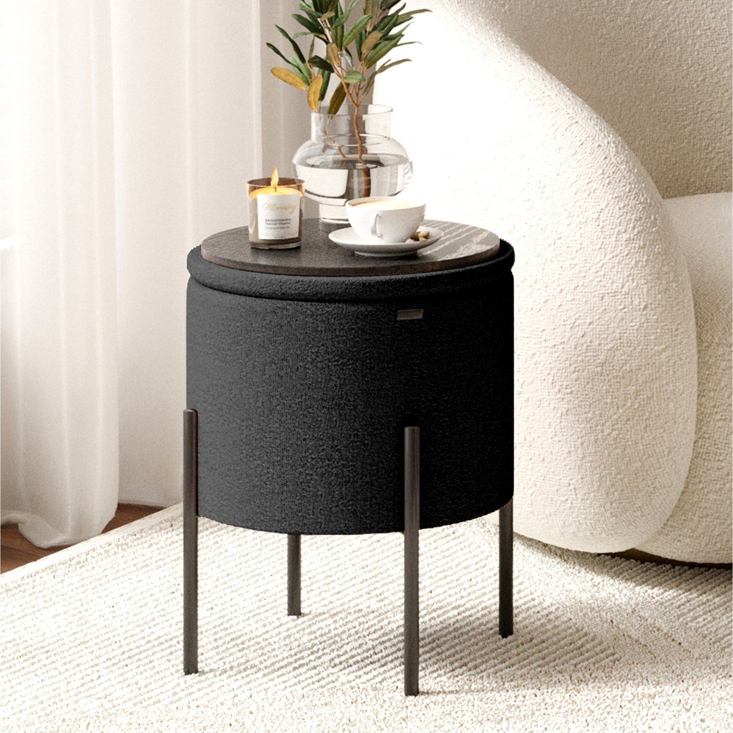 Ottoman with Storage, Foot Stool Storage Ottoman Round Boucle