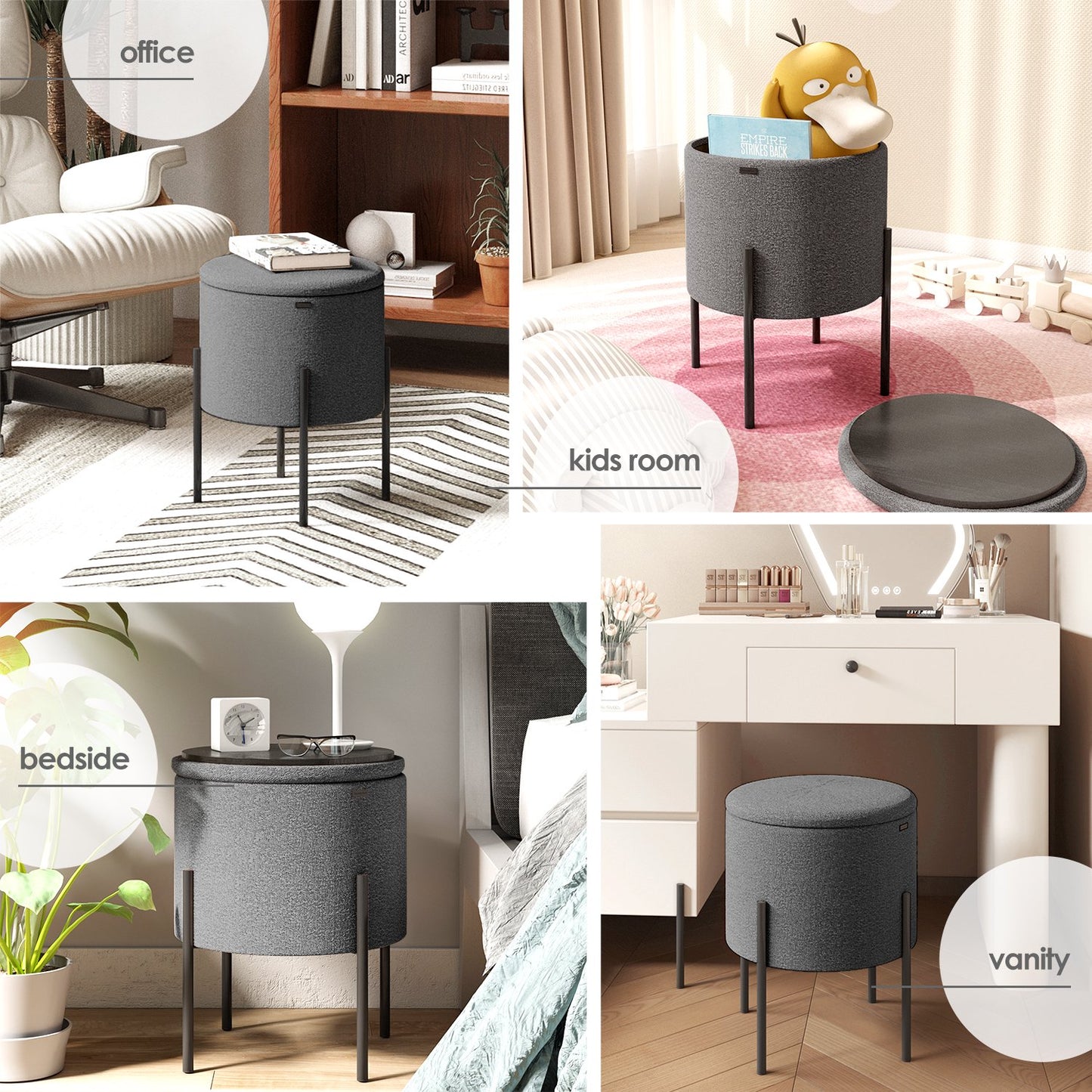 Ottoman with Storage, Foot Stool Storage Ottoman Round Boucle