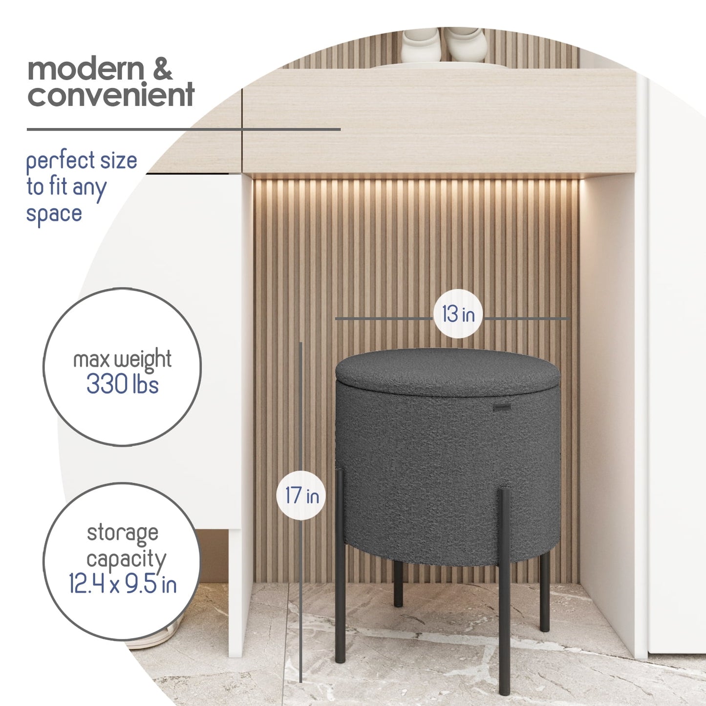 Ottoman with Storage, Foot Stool Storage Ottoman Round Boucle