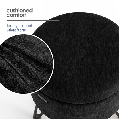 Round Ottoman with Storage Textured Velvet