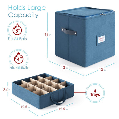 Hearth & Harbor Small Christmas Ornament Storage Box - Fits up to 64 Holiday Ornaments