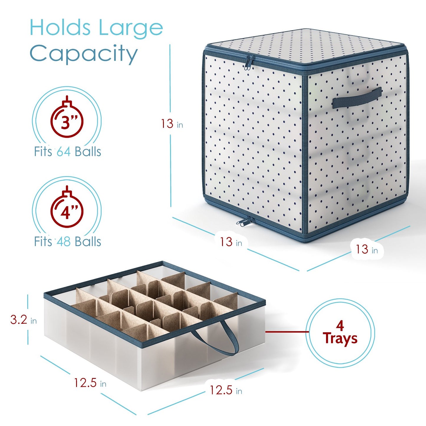 Hearth & Harbor Small Christmas Ornament Storage Box - Fits up to 64 Holiday Ornaments