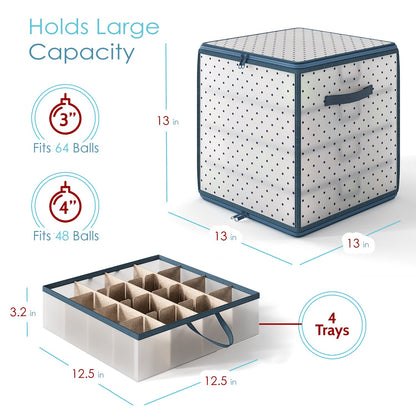 Hearth & Harbor Small Christmas Ornament Storage Box - Fits up to 64 Holiday Ornaments