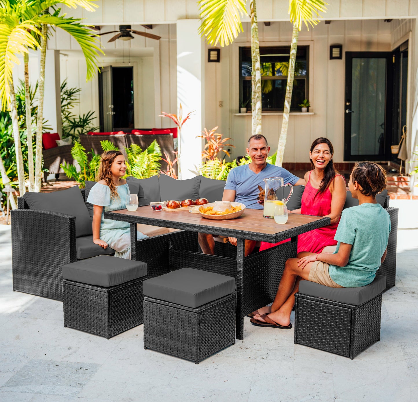 7 Piece Patio Dining Sofa Set