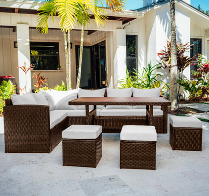 7 Piece Patio Dining Sofa Set