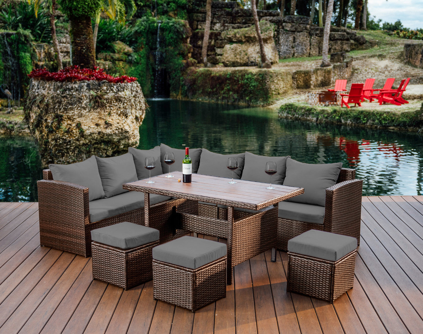 7 Piece Patio Dining Sofa Set