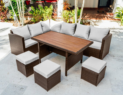 7 Piece Patio Dining Sofa Set