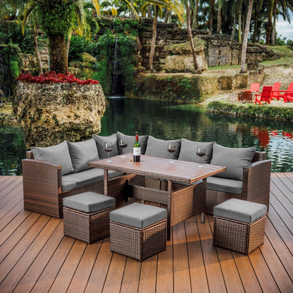 7 Piece Patio Dining Sofa Set