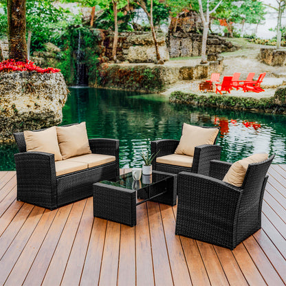 4 Piece Premium Patio Furniture Wicker Conversation Set