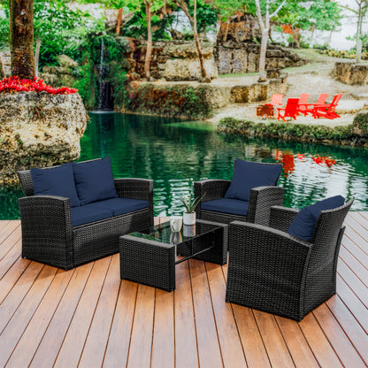 4 Piece Premium Patio Furniture Wicker Conversation Set