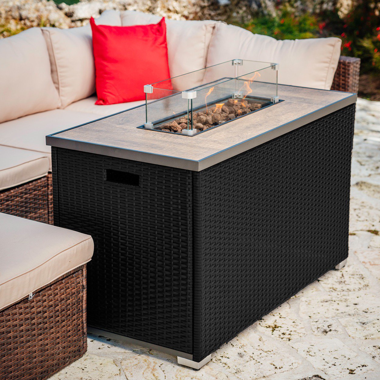 Propane Fire Pit Table for Outside with Lava Rocks