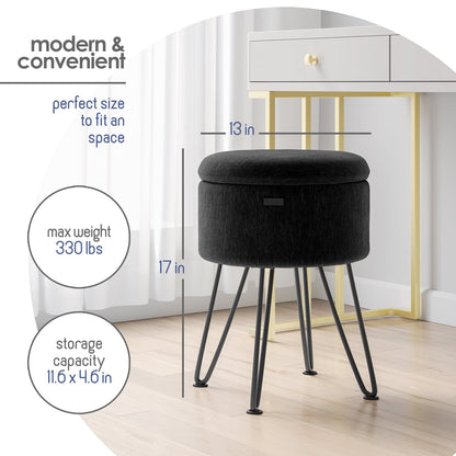 Round Ottoman with Storage Textured Velvet