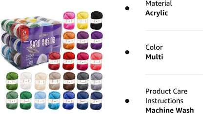 24 Pieces of 50g Acrylic Yarn Skeins - 2400 Yards