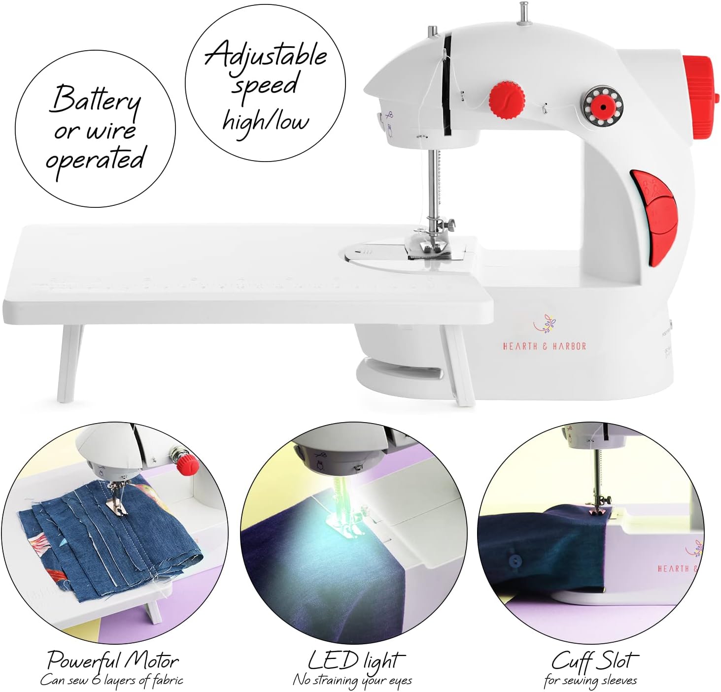 Hearth & Harbor Mini Sewing Machine for Beginners Adult, 48-Piece Portable Sewing Machine, Dual Speed Small Sewing Machine, Adults and Kids Sewing