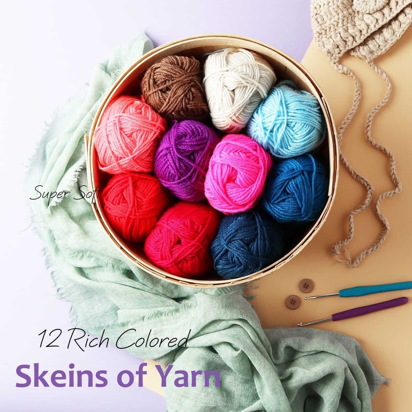 24 Pieces of 50g Acrylic Yarn Skeins - 2400 Yards