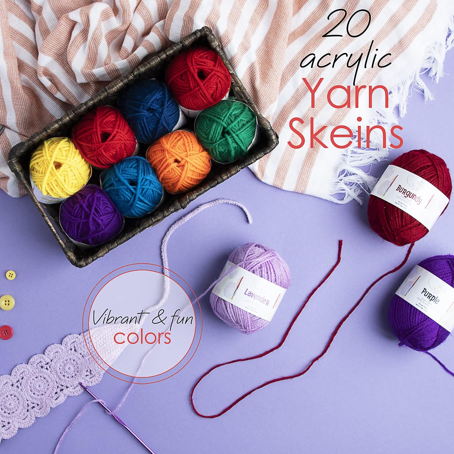 Hearth & Harbor Crochet Kit with Crochet Hooks Yarn Set 73 Piece