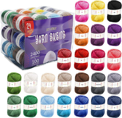 24 Pieces of 50g Acrylic Yarn Skeins - 2400 Yards