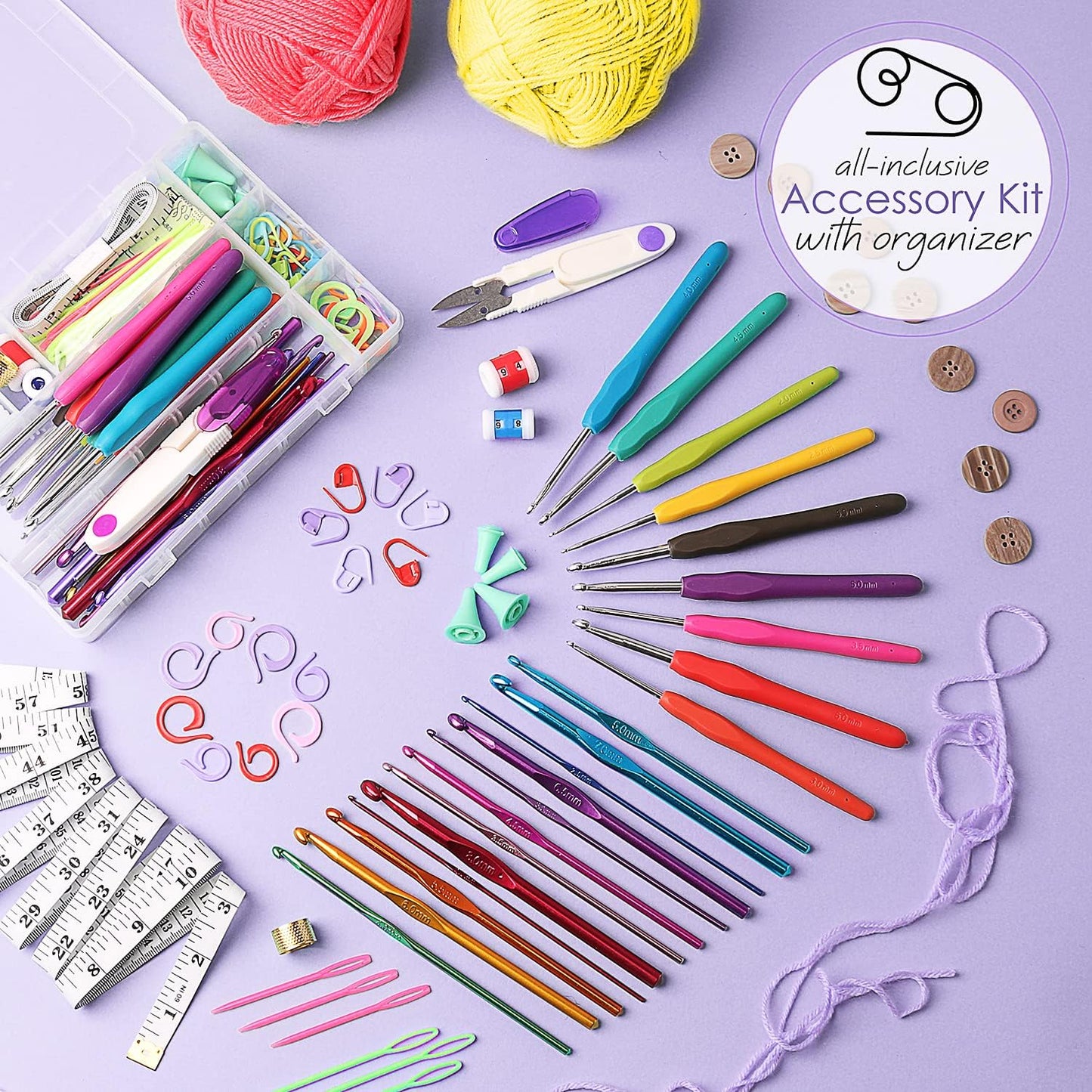 80 Piece Crochet Kit with Crochet Hooks Yarn Set + Project Books