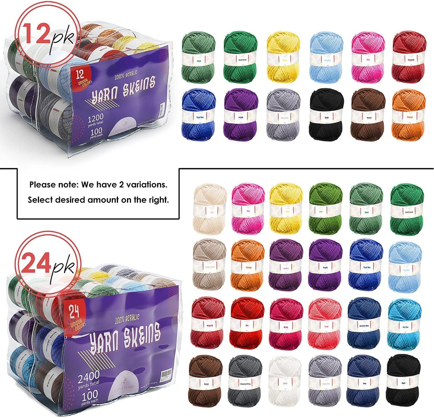 24 Pieces of 50g Acrylic Yarn Skeins - 2400 Yards