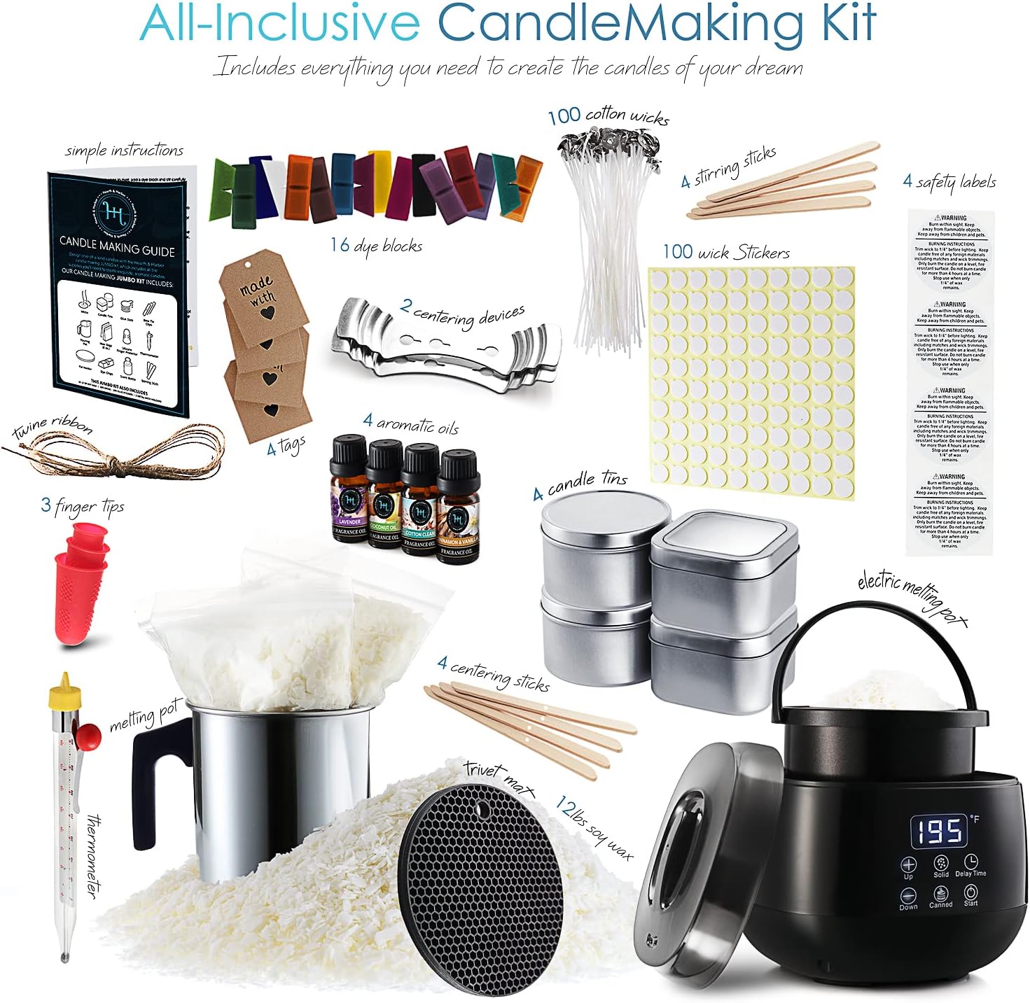 Candle Making Kit Electric Hot Plate Melting Pot+Soy  Wax+Thermometer+Tins+Wicks