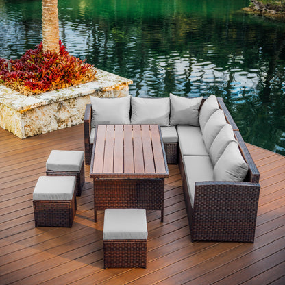 7 Piece Patio Dining Sofa Set