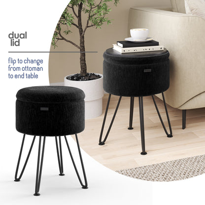 Round Ottoman with Storage Textured Velvet