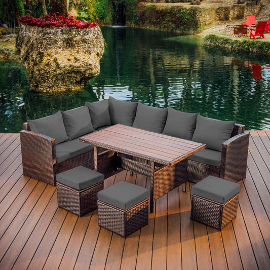 7 Piece Patio Dining Sofa Set