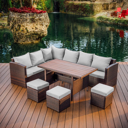 7 Piece Patio Dining Sofa Set