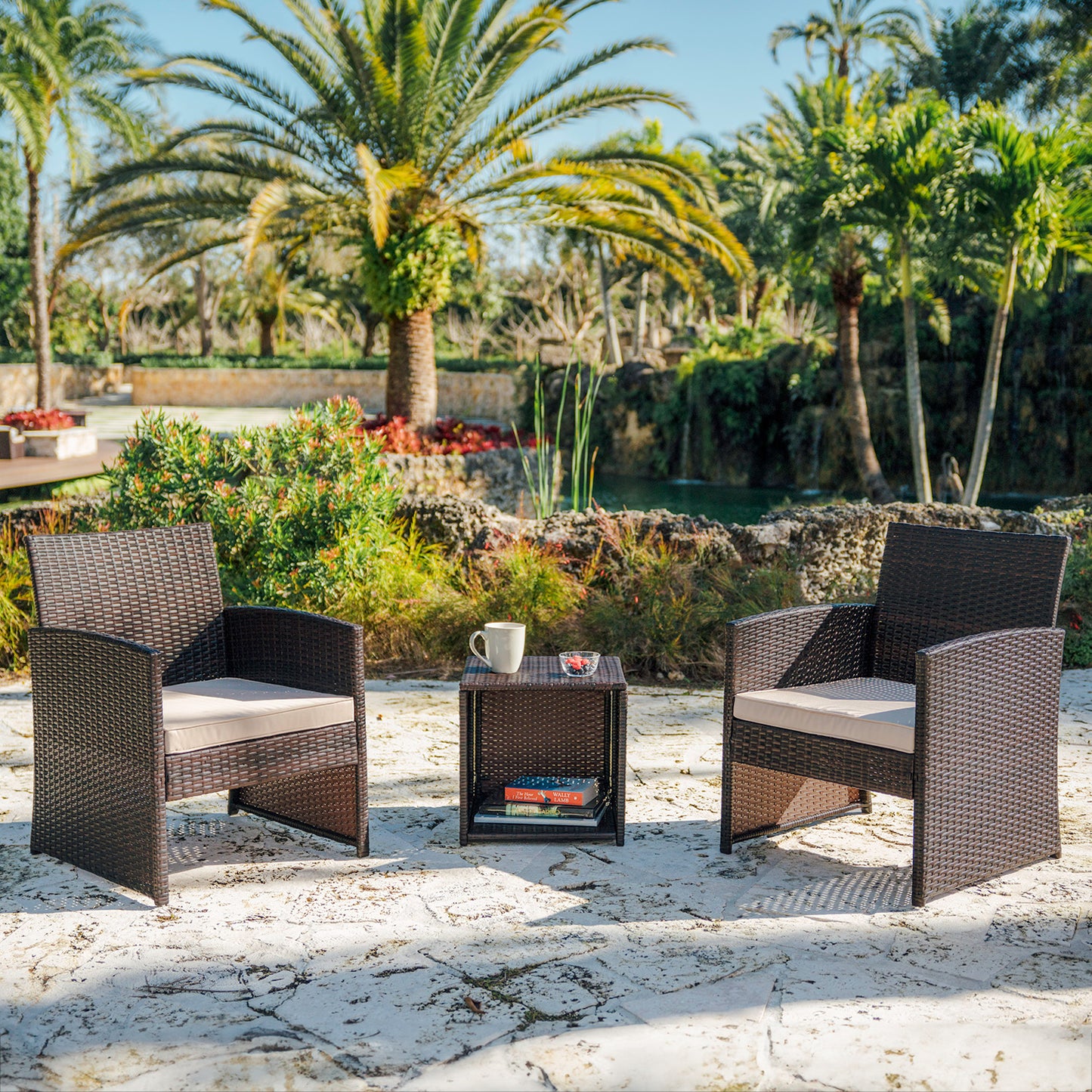 3 Piece Patio Furniture Wicker Conversation Set