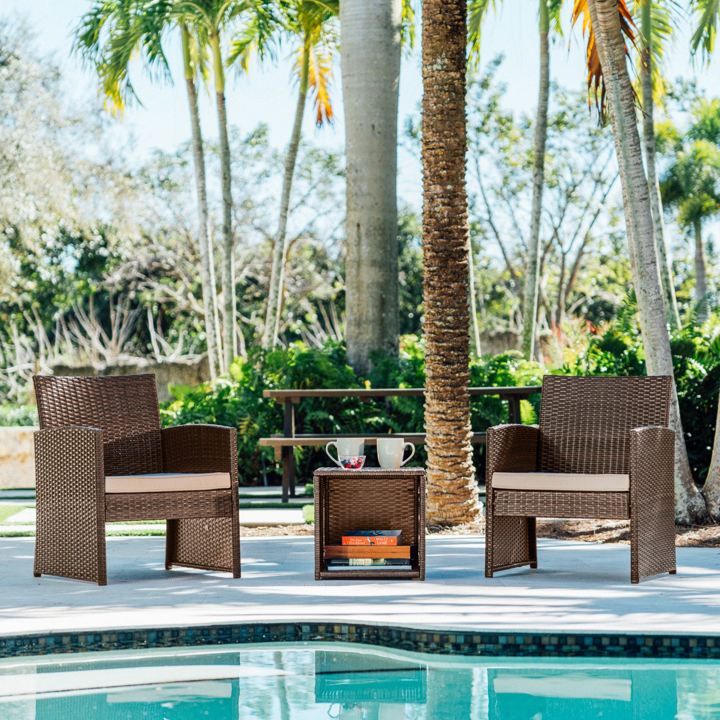 3 Piece Patio Furniture Wicker Conversation Set