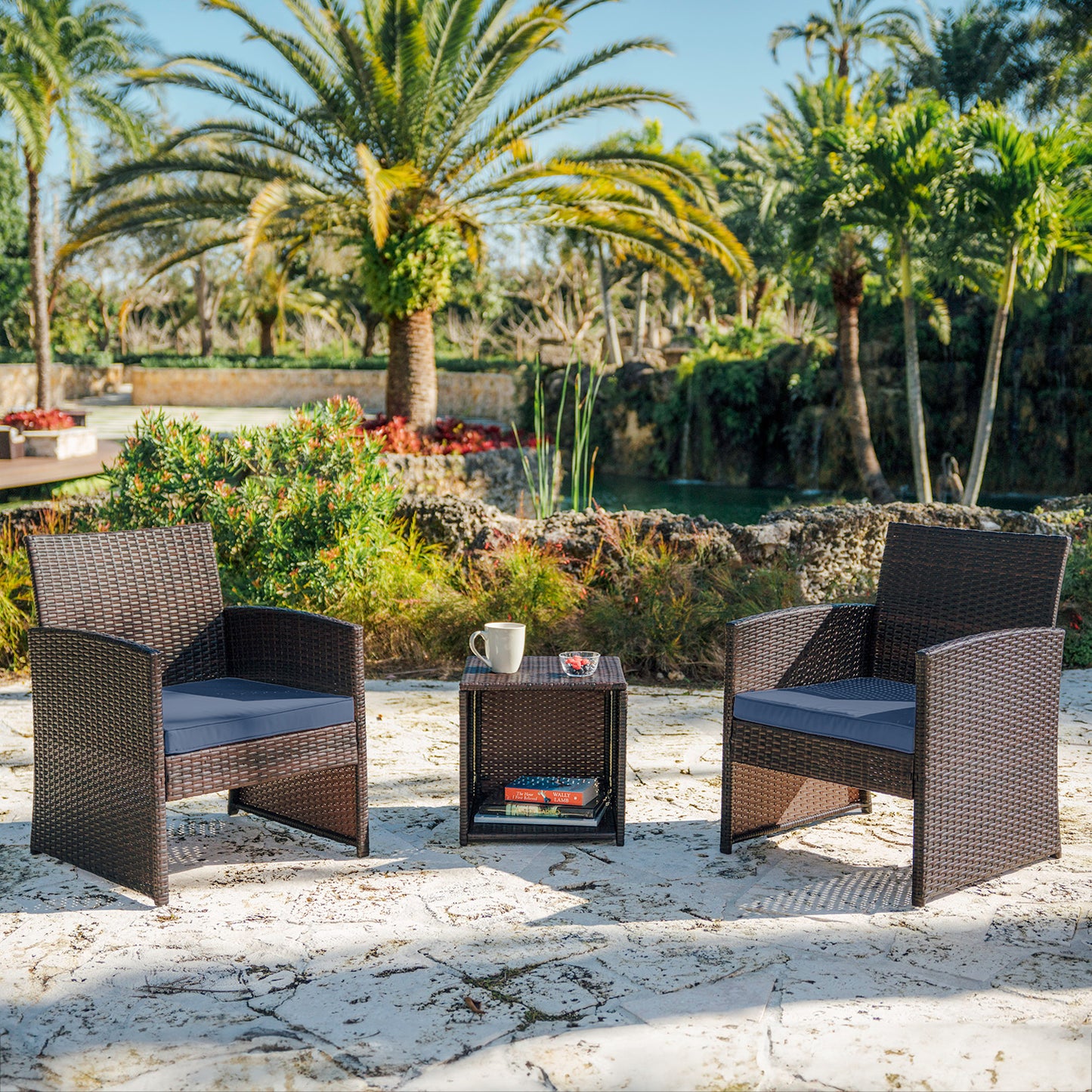 3 Piece Patio Furniture Wicker Conversation Set