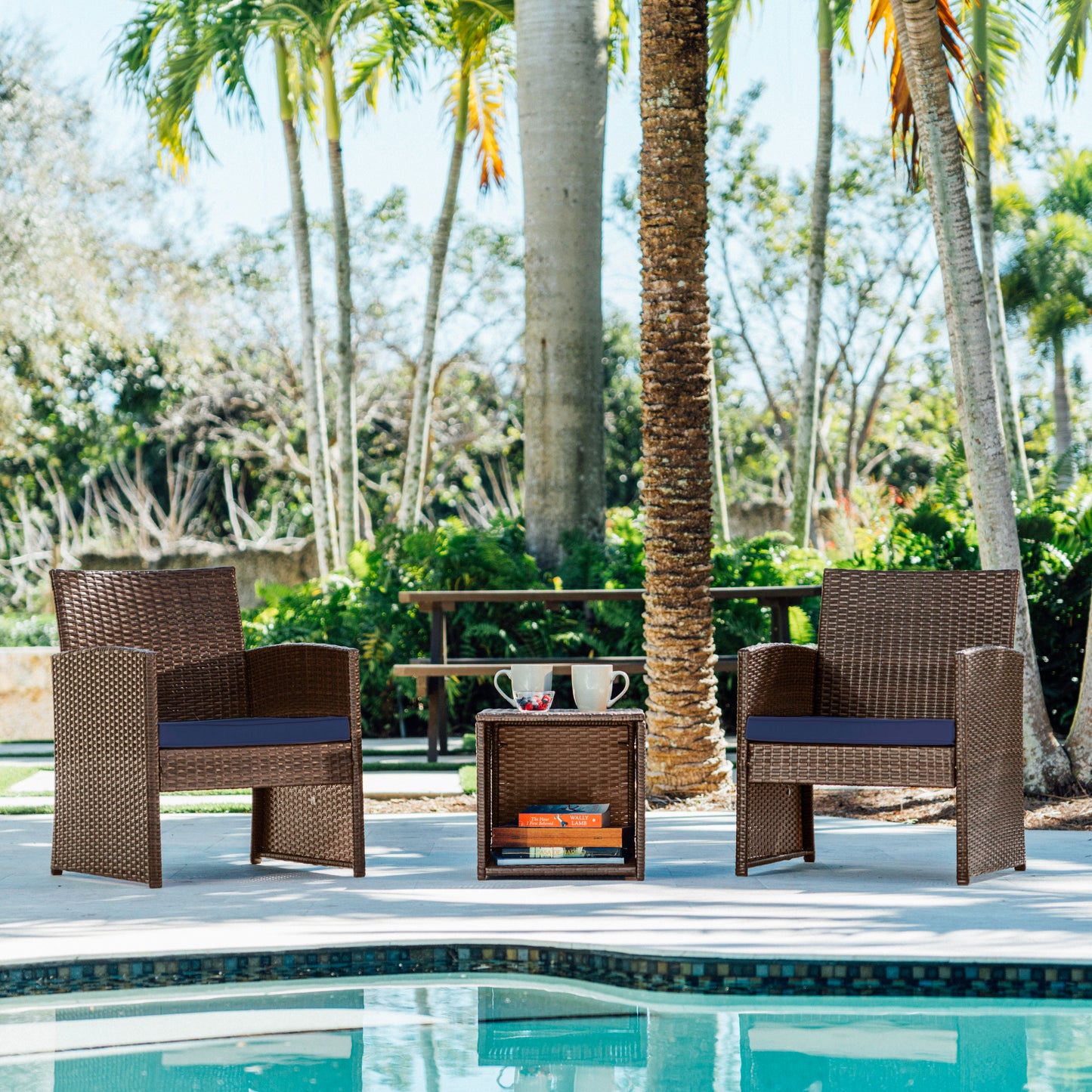 3 Piece Patio Furniture Wicker Conversation Set